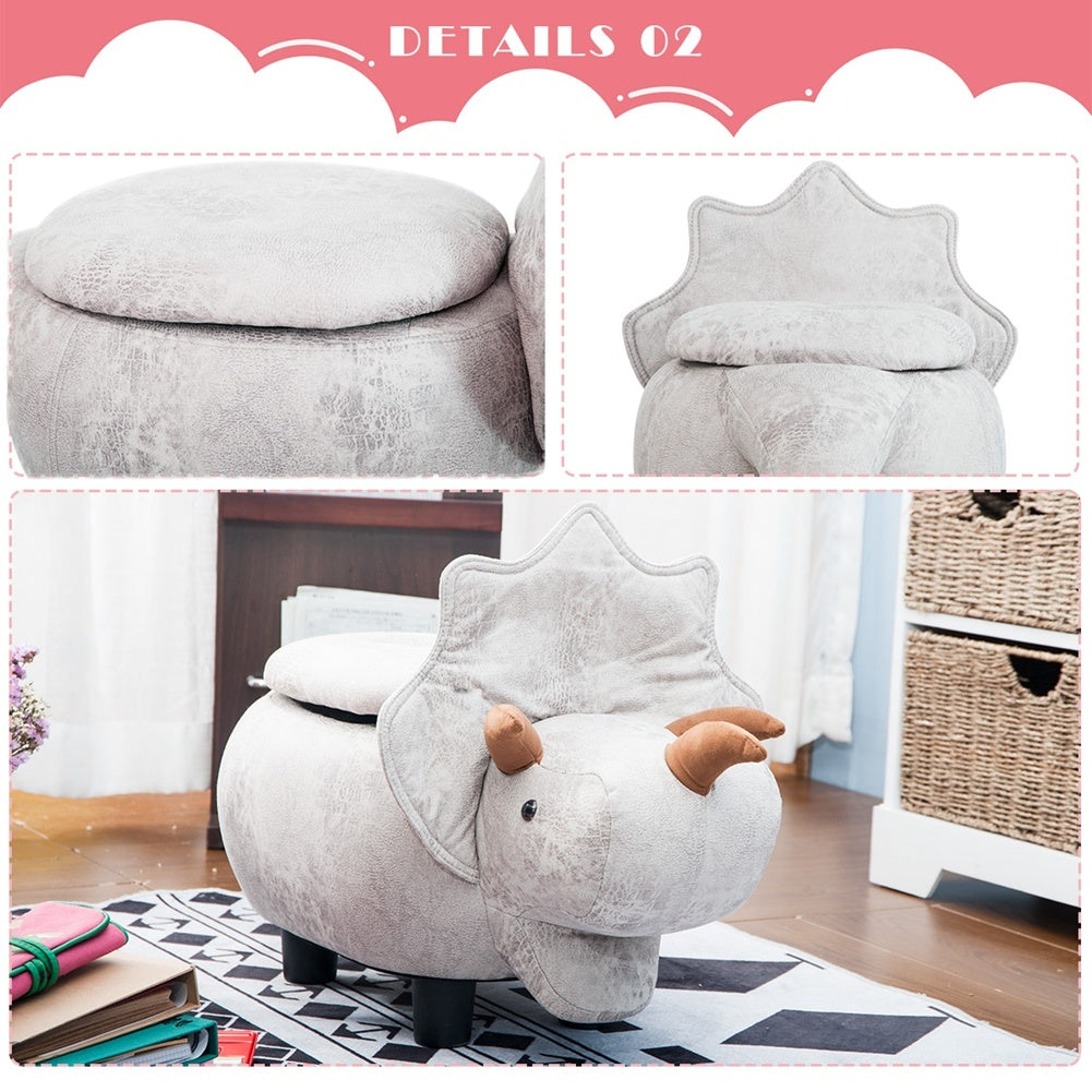 Ride-on Storage Ottoman Footrest Stool with Vivid Adorable Animal Shape (Gray Dinosours)