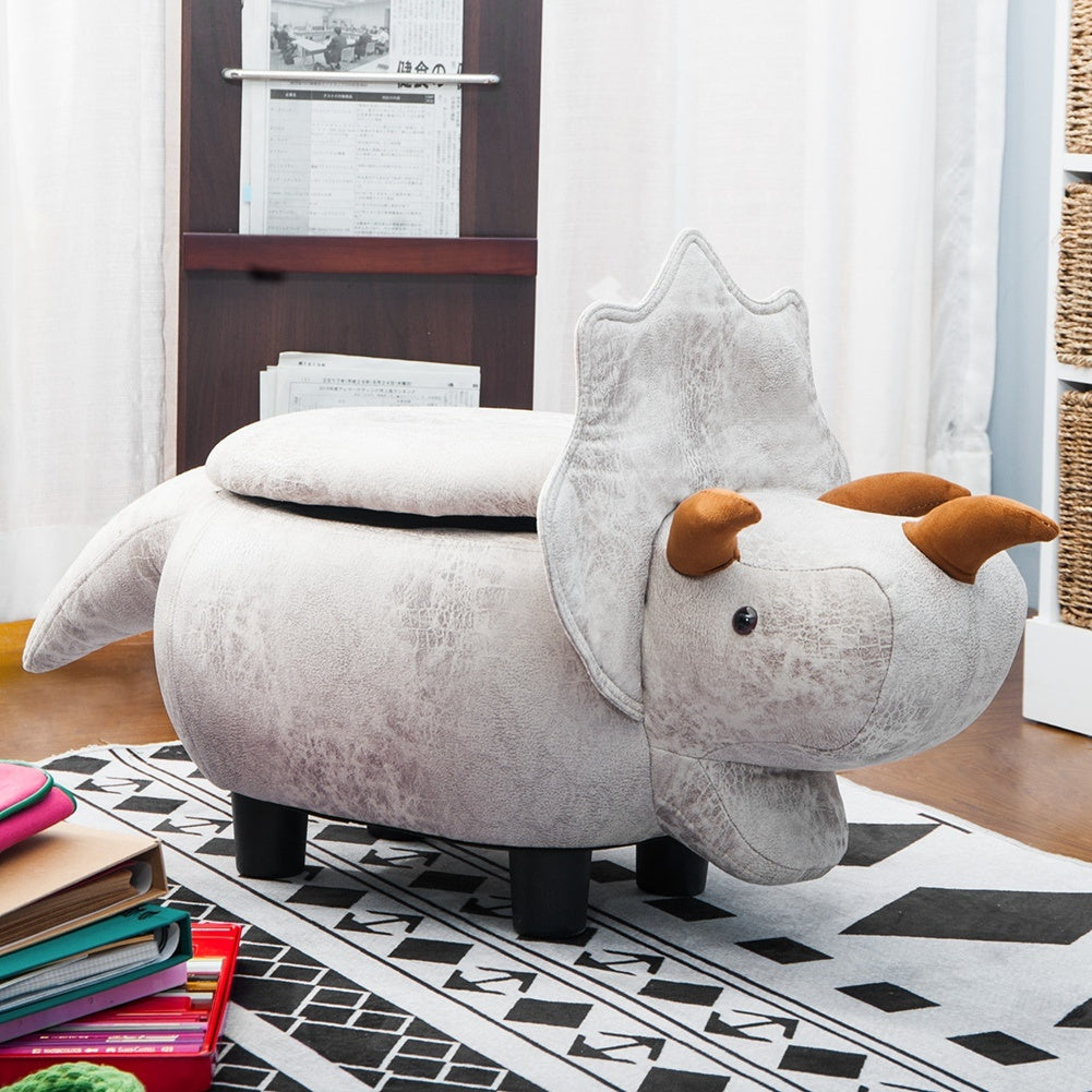 Ride-on Storage Ottoman Footrest Stool with Vivid Adorable Animal Shape (Gray Dinosours)